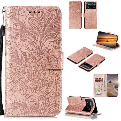 Wallet Leather Flip Case For Xiaomi Poco X4 Pro 5G M5S C40 M4 Pro 4G X3 Pro Lace Flower Flip Wallet Leather Cover