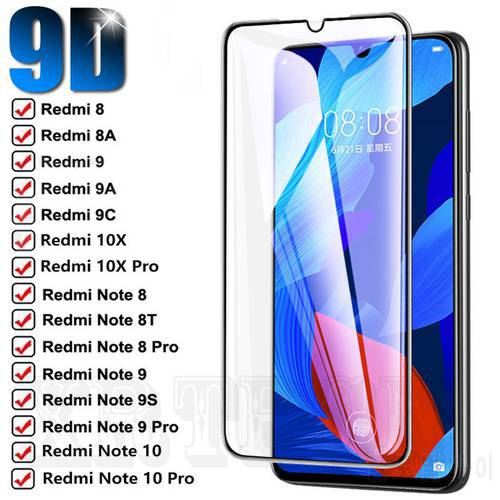 9D Tempered Screen Protector Glass For Xiaomi Redmi 8 8A 9 9A 9C 9T 10X Safety Glass Redmi Note 8 9 10 Pro 8T 9S Protective Film