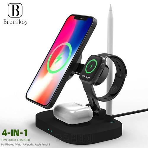 4 in 1 Magnetic Wireless Charger 15W Fast Charging Macsafe iPhone 12 13 14 Pro Max Apple Watch Airpods Pro Charging Dock Station