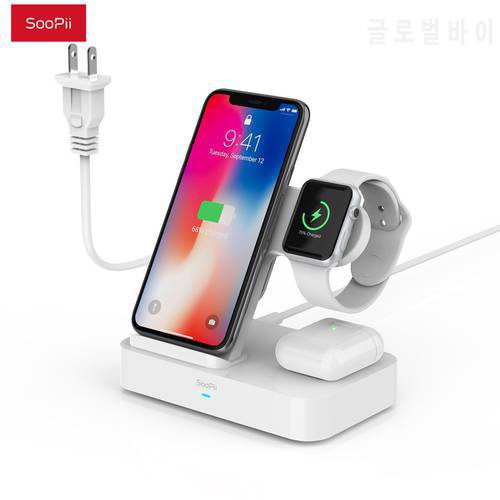 SooPii Wireless Charger 15W Fast Charging Stand 4 in 1 Charging Station Built-in AC Adapter for iWatch Charger Earphone