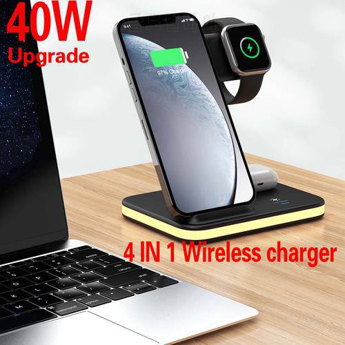 Wireless Charger Stand 4 in 1 Qi 40W Fast Charging Station for Apple Watch 7 6 5 AirPods Pro Dock For iPhone 13 12 11 XS XR X 8