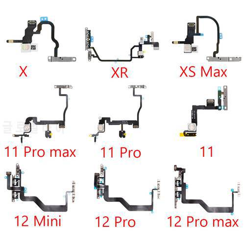 Power & Volume Buttons Key Switch Flex Cable With Metal Material For Iphone 11 12 Pro Max 12 mini X XS Max Replacement Parts