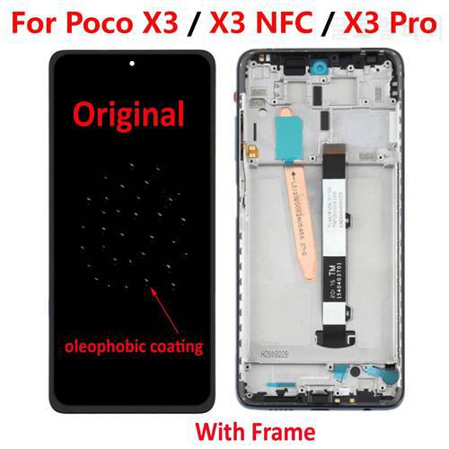 100% Original For Xiaomi Mi Poco X3 NFC / X3 Pro LCD Display Touch Panel Screen Digitizer Assembly + Frame Glass Sensor Pantalla
