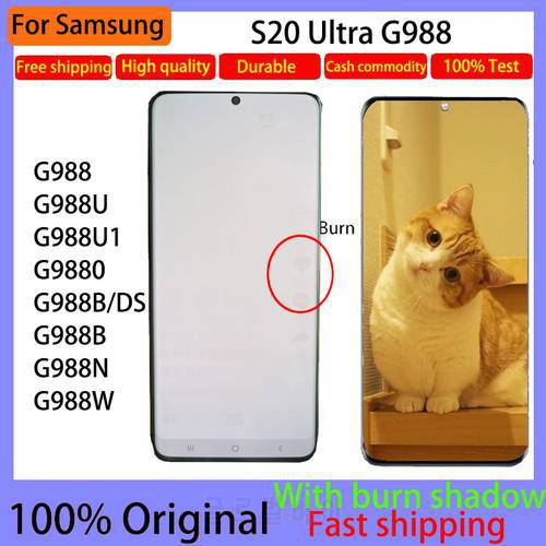Original AMOLED display s20 ultra For Samsung Galaxy S20 Ultra Display Lcd Touch Screen Digitizer S20Ultra G988 With burn shadow