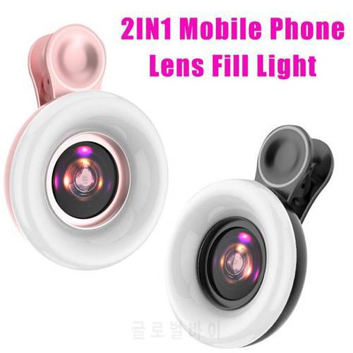 2022 Mobile phone Fill light 15X macro lens Portable Selfie LED Ring Flash Light Phone Selfie Lamp Ring Clip Light Shipping