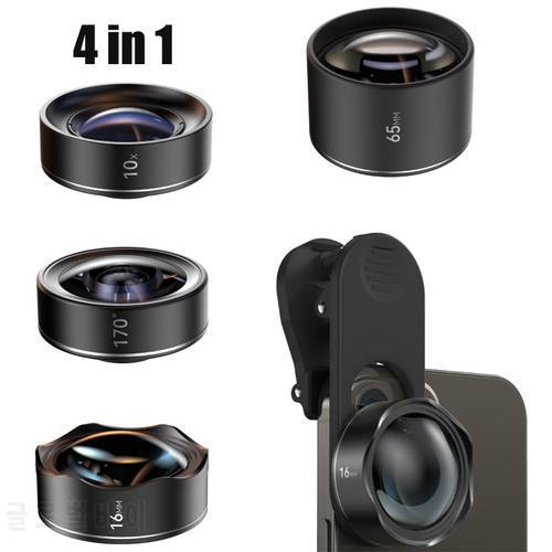 Vectorgear Universal 4 in 1 Smartphones Lens 10X Macro / 65mm Portrait/170° Fisheye / 16mm Ultra wide Angle for Smart Phone Lens