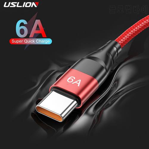 USLION 66W 6A Super Quick Charge Cable QC3.0 Fast USB Type C Charging Data Cord for Huawei Honor Xiaomi Mix3 Samsung S20 Oneplus