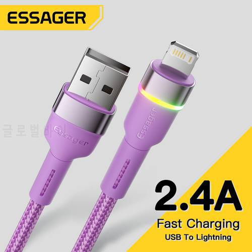 Essager LED USB Cable For iPhone 13 12 11 Pro Max Mini 2.4A Fast Charging Charger For iPhone 8 7 X XS iPad Charger Cable Wire