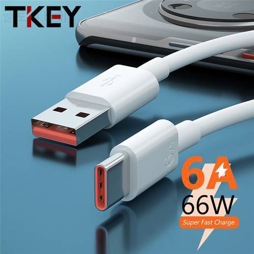 Tkey 66W 6A Super Fast Charging Cable USB Type C Charger Cord For Huawei Mate 40 50 Xiaomi 11 10 Pro Mobile Phone Accessories