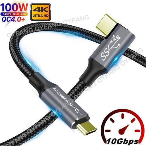 USB 3.2 Gen2 10Gbps Thunderbolt Elbow Cable USB C 4K Vidio Type C 5A 100W Type-C Quick Cord For Macbook Pro USB3.1 Gen2 Cable
