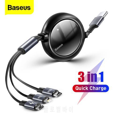 Baseus 100W 3 in 1 USB C Cable For iPhone 13 12 Fast Charger Mobile Phone Cable Retractable Data Cord For Huawei Micro USB Cable