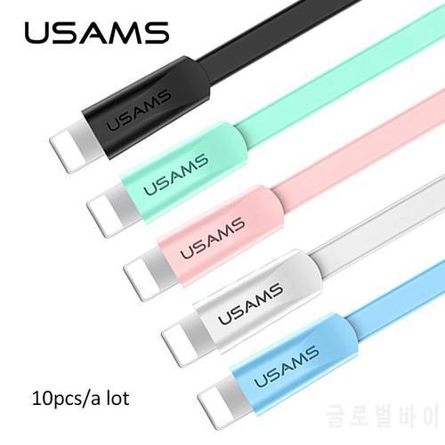 USAMS 10pcs U2 1.2m 2A Flat Charge Data Cable USB A to Lightning Micro USB Type C Cable For iPhone 13 12 11 iPad Huawei Xiaomi