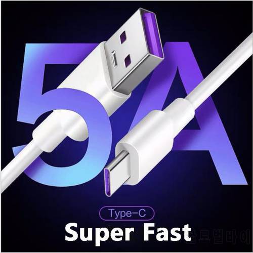 Super Fast Charge 5A Usb Type C Cable For Samsung Xiaomi Huawei P30 P40 P50 Mate 40 Mobile Phone Charging Cord Wire White Cable