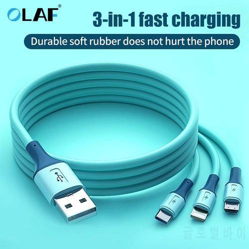 OLAF 3A USB Cable 3 In 1 Liquid Silicone Fast Charging IOS Micro USB Type C Charger Cable For Samsung Xiaomi iPhone Charger Cord
