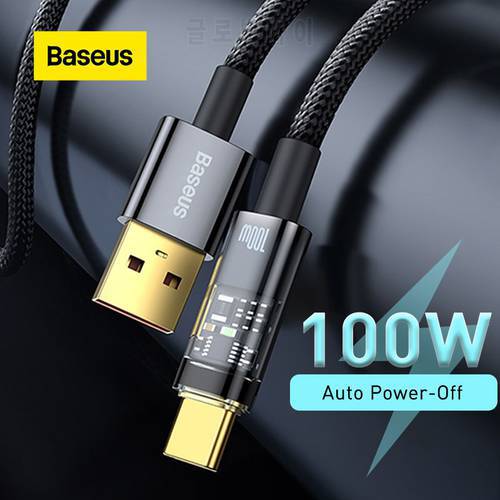 Baseus USB C Cable 100W 6A Fast Charging Auto Power-Off Type C Data Cable Anti-Bending Phone Cable For Huawei Xiaomi Samsung