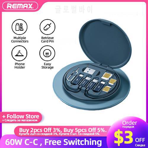 Remax 60W Fast Charging Cable Set Type C USB Micro Lightning Connectors Multiple Data Cable Storage Box Accessories Phone Holder