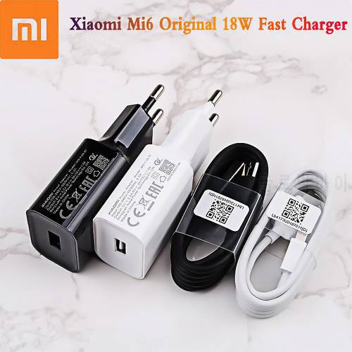 Original XIAOMI Mi 6 QC3.0 US EU USB Fast Charger 18W Adapter Type C Cable for Mi CC9 8 SE 6 6X 5 Mix 2 3 4 Max 2 3 A2 A3 9T Pro
