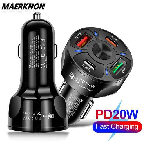 Car Charger Type C Fast Charging PD USB Car Quick Charge 3.0 Cell Phone Adapter For IPhone Samsung Xiaomi 4 Port USB Car Charger