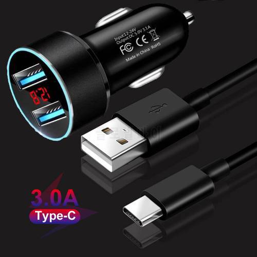 Car Charger For Samsung Note 20 Ultra 10 9 8 Pro Lite S21 S20 Ultra USB Car Charger 3.1A Fast Charging Phone Type C USB Cable