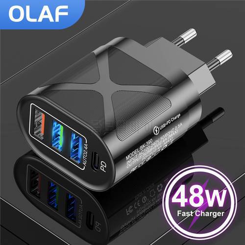 Olaf 48W USB Charger Quick Charge 3.0 Type C PD Phone Fast chargeur For iPhone 13 Pro Xiaomi Samsung Huawei Wall Chargeur USB C
