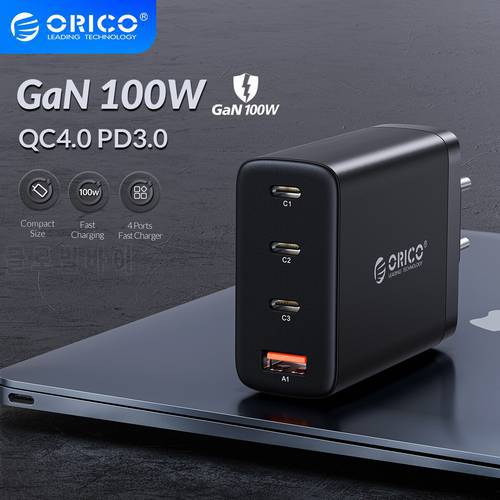 ORICO 100W USB Type C Charger PD3.0 QC4.0 GaN Macbook Tablet Phone Fast Charging for iPhone 13 Pro Max 12 11 Samsung Xiaomi