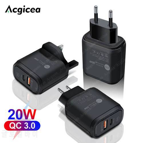 PD 20W USB C Charger Quick Charge For iPhone13 12Pro Max Huawei Xiaomi Fast Phone charger Wall Charger Adapter QC 3.0 EU/US Plug