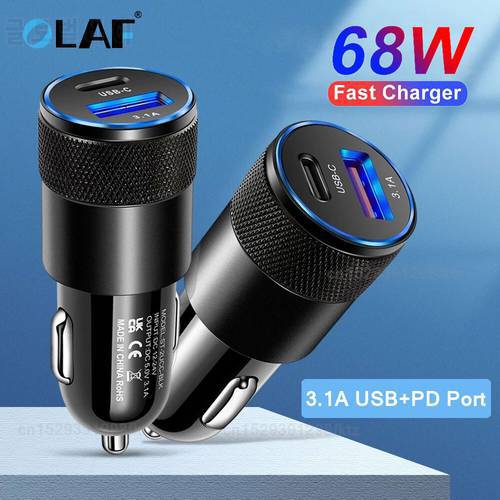 68W USB Car Charger Quick Charge 3.0 Type C Fast Charging in Car Adapter for iPhone 13 12 11 Pro Max Samsung USB C Charger