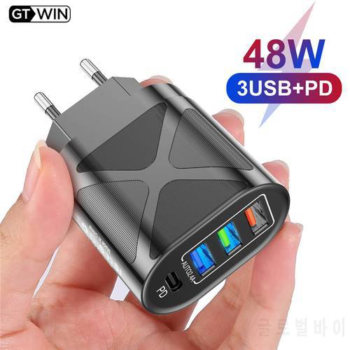 48W PD USB C Charger Quick Charge QC 4.0 PD 3.0 Mobile Phone Fast Charging For iphone Xiaomi redmi Travel Type C Charge Adapter