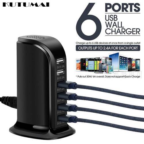 Quick charge 6-Port USB Charging Station Fast Multiple Power Smart Phone USB Charger for iPhone Samsung Xiaomi Desktop Charger