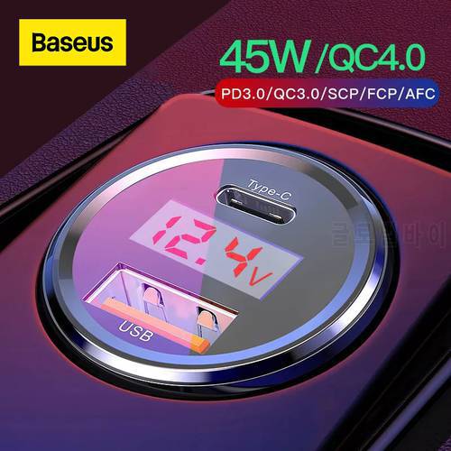 Baseus 45W Quick Charge 4.0 3.0 Car Charger For iPhone 13 12 11 Pro Max PD Fast Phone Charger AFC SCP For Xiaomi Samsung Huawei