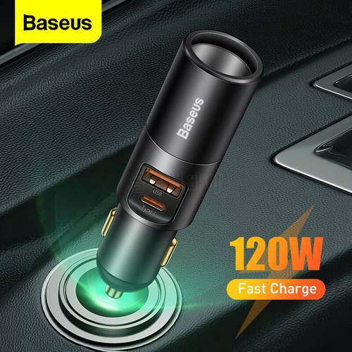Baseus 120W USB Car Charger Quick Charge 4.0 3.0 PD Fast Charging Type C Car Cigarette Lighter Charger For Xiaomi Samsung Huawei