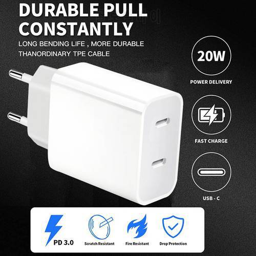 For IPhone 13 12 XS 8 Xiaomi Mobile Phone type-C PD Charger 20W Charger Quick Charging Head Wall Socket Double Hole