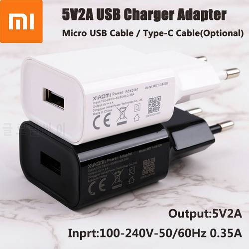 Xiaomi Charger 5V 2A Charge Adapter Micro USB Type-C Data Cable For Mi 8 9 SE lite A1 A2 5 6 9t Redmi 4 4X 5 Plus 6 4X Note 5 4