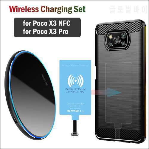 Qi Wireless Charging for Xiaomi POCO X3 Pro X3 NFC Phone Wireless Charger with USB Receiver Type-C Charging Adapter Case
