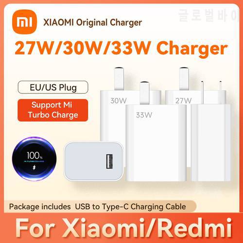 33w Fast Turbo Phone Charger For Xiaomi Pad 5 Redmi Note 10 EU QC3.0 USB Type C Cable For Poco X3 NFC Pro Mi 9 10T Lite 11X K30