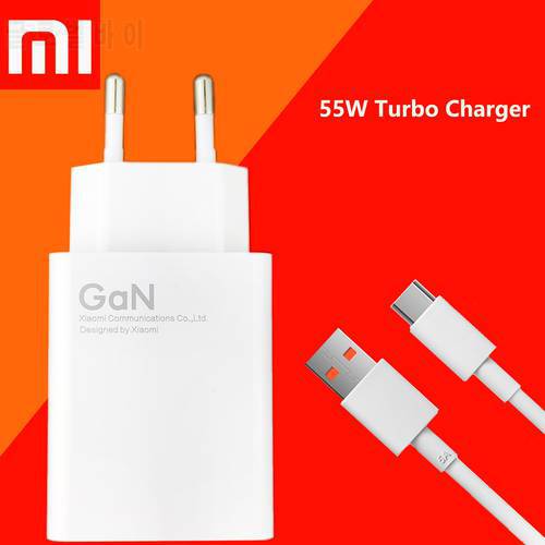 XiaoMi Mi 11 Charger Original GaN 55W Fast Turbo EU Charge Power Adapter Usb Type C Cable For Mi 10 Lite RedMi Note 11 10 X3 F3