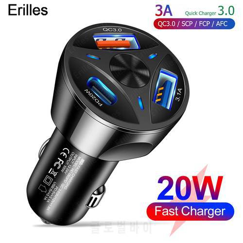 PD Car Charger For IPhone 14 Charger For Cigarette Lighter Mobile Phone USB Charger Adapter 3 USB Type C Fast Charging in Car