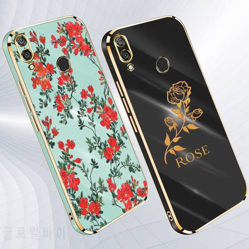 Square Plating Flower Phone Case For Huawei Y7 2019 Cover Soft Silicone Back Cover For Huawei Y7 Pro 2019 DUB-LX2 DUB-LX1 Fundas
