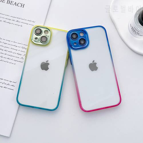 Luxury Transparent Gradient Lens Protection Phone Case For iPhone 13 12 11 Pro Max XS X XR 8 7 Plus SE2020 Shockproof Soft Cover