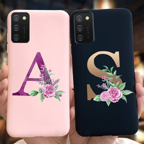 For Samsung Galaxy A02S A03S M02S 2021 Case Cute Custom Name Initial Letter Flower Phone Cover For Galaxy A02S SM-A025F TPU Capa