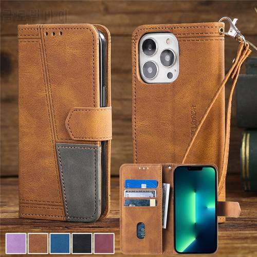Vintage Stitching Flip Leather Phone Case For iPhone 14 13 Pro Max 12 11 SE X XR XS 8 7 6 6S Plus Wrist Band Wallet Card Cover