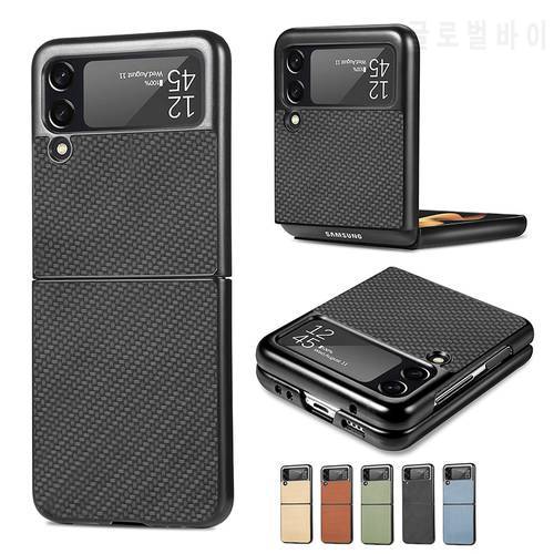 for Samsung Galaxy Z Flip 4 Luxury Carbon Fiber Patterns Phone Case Back Cover Samsung Flip 3 2 1 Flip4 Flip3 Flip2 Stand Coque