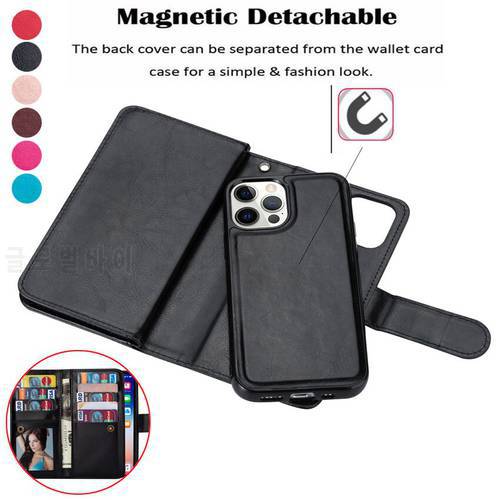 More Card Flip Leather Case For iPhone 14 12 13 11 Pro XS Max X XR 7 8 Plus 6 6S SE 2 MINI Wallet Magnetic Separate Cover