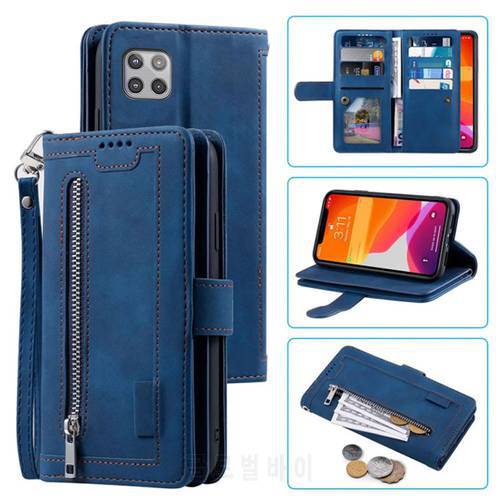 9 Cards Wallet Case For Motorola One 5G Ace Case Card Slot Zipper Flip Folio with Wrist Strap Carnival For Moto One 5G Ace Cover