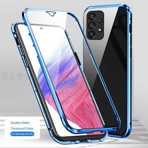 For Samsung Galaxy A53 Case 360° Magnetic Flip Cover On Sumsung A 53 5G 53A 2022 Matel Bumper Double-Sided Glass Protect Coque