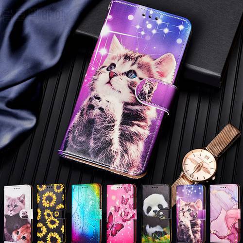 Cartoon Flip Case For HUAWEI Y9S Y6 Y7 Y5 Y9 Prime Y6S 2019 2018 Cat print Leather Wallet Stand Cover Phone Coque