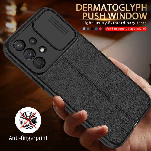 Push Camera Shockproof Leather Case For Samsung Galaxy A52 A72 a 72 52 s 52s 72a samsang a52s Lychee Pattern Back Protect Cover