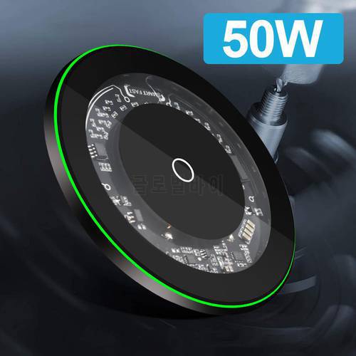 50W 15W transparent Fast Wireless Charger For iPhone 12 13 XS XR 8 Qi Fast Charging Pad for Samsung Xiaomi Huawei Fast Charger