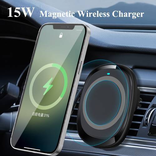 Magnetic Wireless Car Charger 15W Qi Car Charger Fast Wireless Car Holder Mount, Compatible for iPhone 13 12 Mini 12 Pro Max