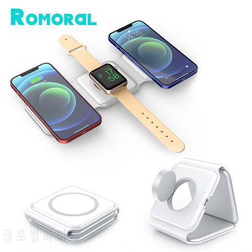 3 in 1 Magnetic Wireless Charger for iPhone 13 11 12 Pro Max Portable 15W Fast Wireless Charger for Apple Watch/AirPod 3